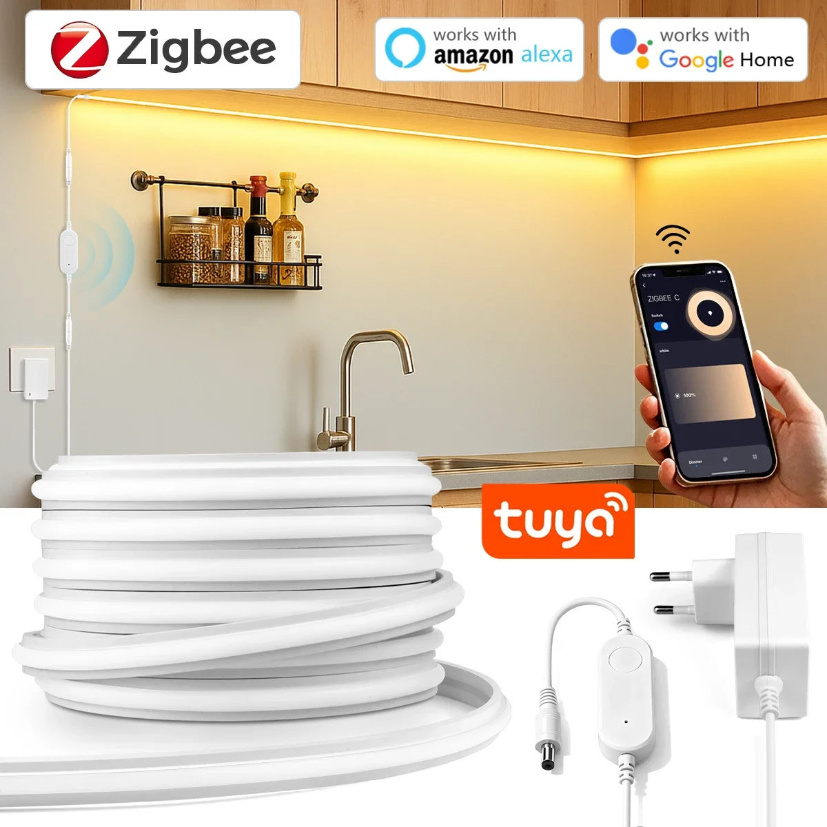 Smart Home Kitchen - شريط إضاءة LED نيون بتقنية Zigbee