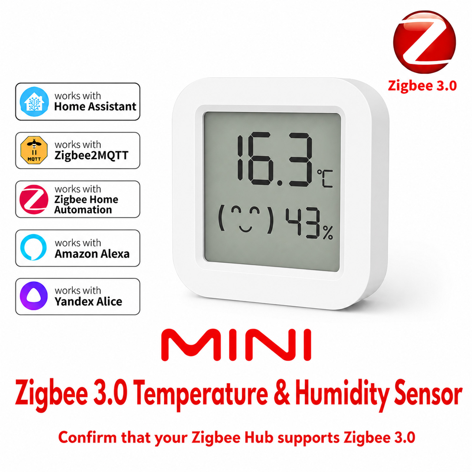 Smart Home Yandex - مستشعر درجة الحرارة والرطوبة Zigbee 3.0